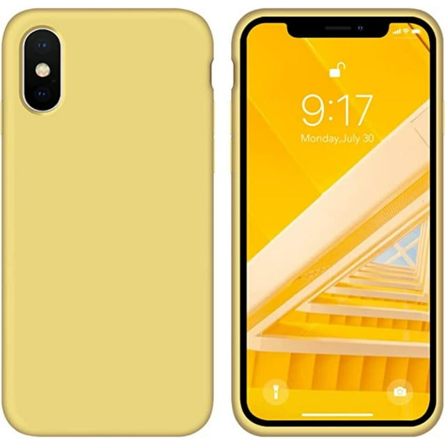 DEBGFS PEACNNG-Case for iphone X 5.8 inch Liquid Silicone Gel Rubber Phone Case,Full Body Slim Soft Microfiber Lining Cushion Shockproof Protective Case Compatible with Phone X,Yellow