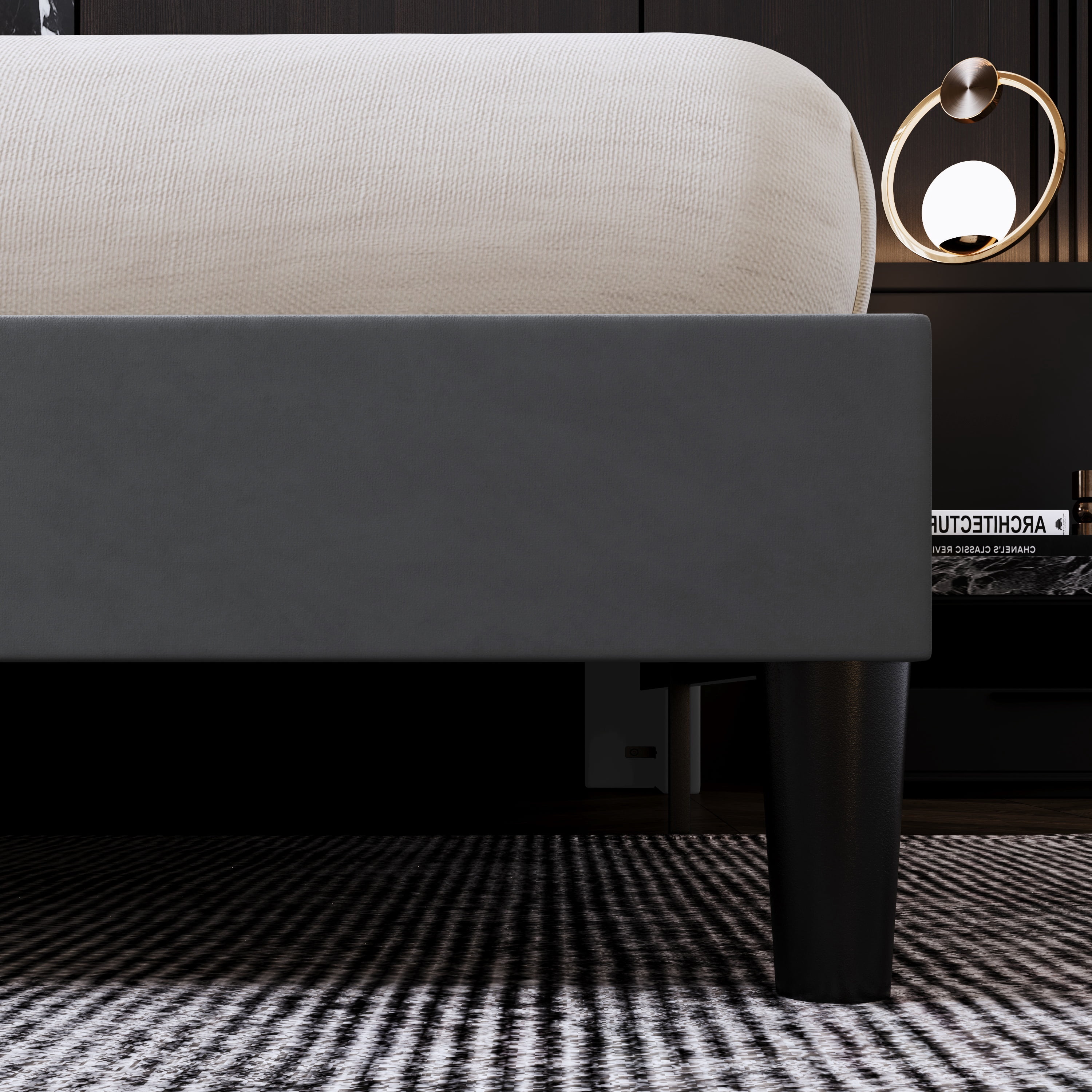 Amolife King Size Bed Frame, Velvet Platform Bed with Upholstered Wingback Headboard, No Box Spring Needed, Gray