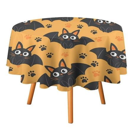 

JINGDS Cute Halloween Cartoon Bat Paw Prints-354 Round Table Cloth Halloween Tablecloth Thanksgiving Day Table Cloth Round Cover Circle Tablecloth for Halloween Thanksgiving Fall Party