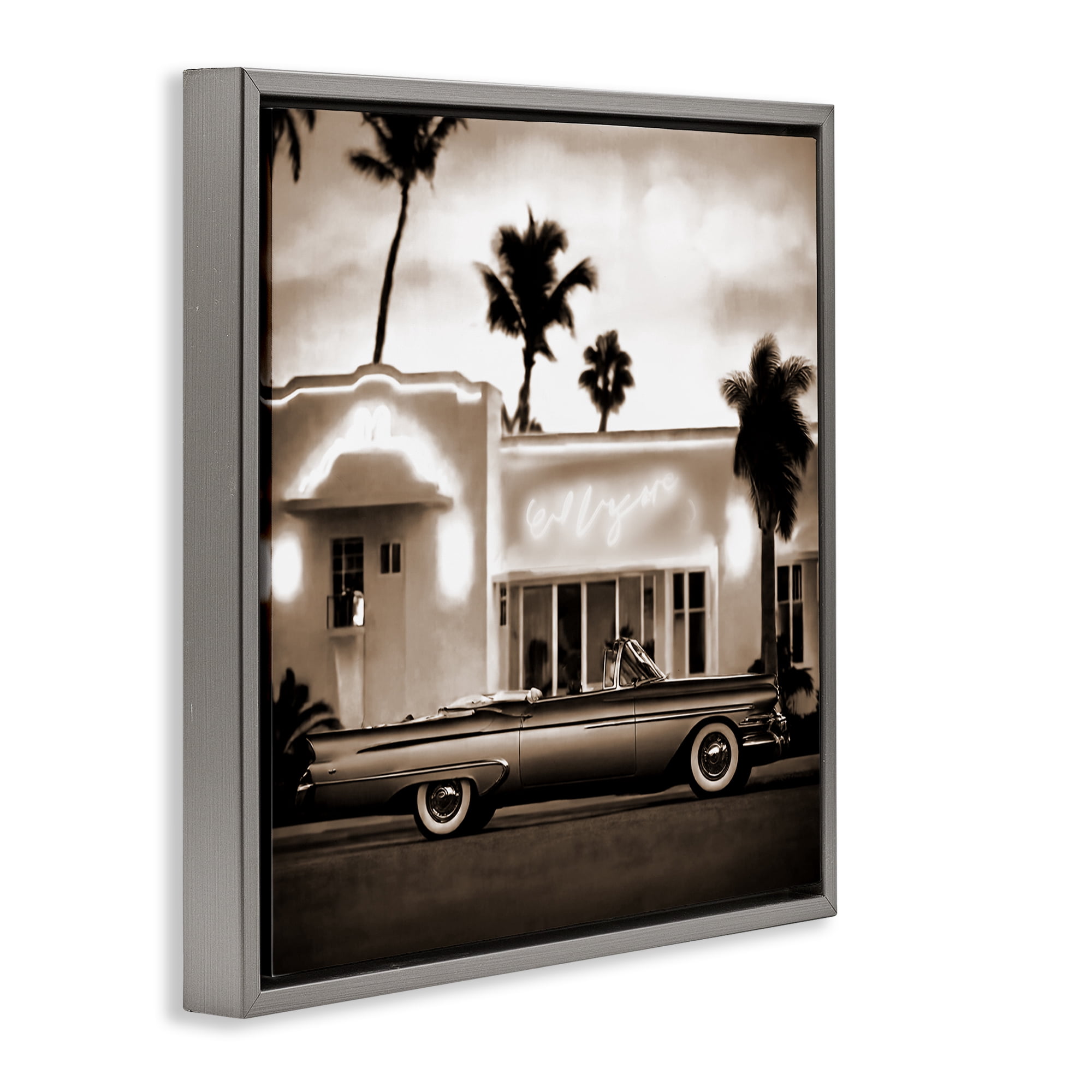 Stupell Industries Sepia Classic Car Transportation Painting Gray Floater Framed Canvas Art Print Wall Art, 18 x 18