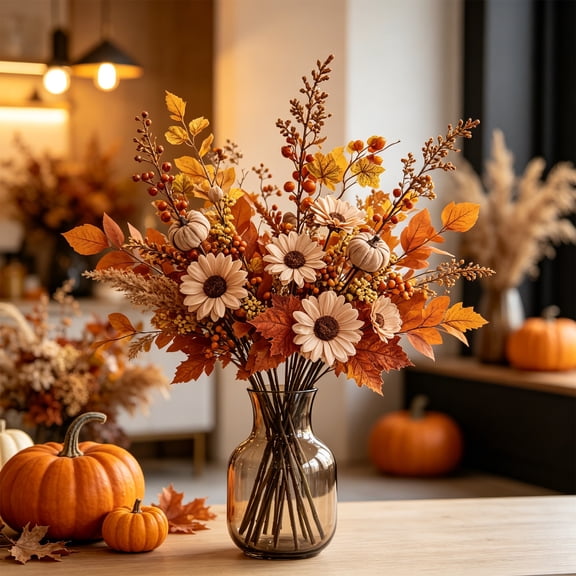 Halloween Decoration Indoor Outdoor Clearance Under $5.00! Thanksgiving Fall Decorations for Home, Artificial Maple Leaf Bouquet Fall Thanksgiving Artificial Sunflower And Pumpkin Bouquet Decorations