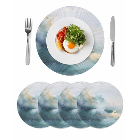 Round Placemats Teal Marble 15 inch Set of 4 Table Mats for Dining Table Gold Graffiti Heat Resistant Non-Slip Kitchen & Home Decorative Place Mat Set