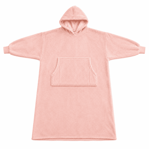 Oversized Wearable Blanket Hoodie, Cozy Fleece Hooded Sweatshirt Robe with Large Pocket for Adults Light Pink