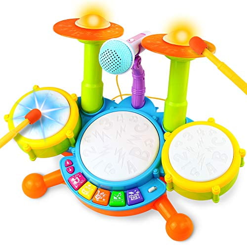 Fajiabao Drum Set for Kids Electric Musical Instruments Toys with 