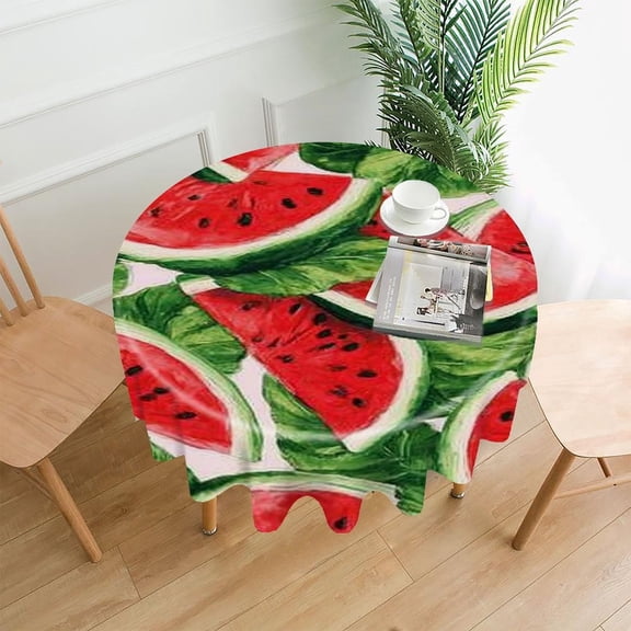RKSupls 60 Inch Round Tablecloth, Watermelon Slices Pattern Premium Polyester Straight Edge Wrinkle Resistant Washable Table Cover for Party Home Dining Decor