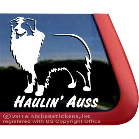 Haulin' Auss | Standing Australian Shepherd Vinyl Adhesive Dog Window (Best Vinyl For Window Decals)