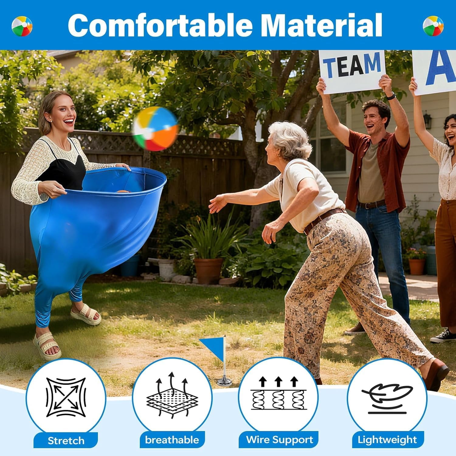 14 PCS Granny Pants Yard Game Set , 2 Oversized Pants with 10 Colorful Bouncy Balls & 2 Air Pump, Outdoor Tossing Games for Family Easter Party, Carnival, Reunion & Backyard Fun