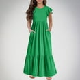 thumbnail image 2 of yillto Girls Summer Maxi Dresses Ruffle Short Sleeve Casual Flowy Tiered Dress with Pockets 6-13 Years, 2 of 6