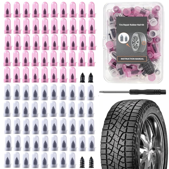 GMZW 100 Pcs Black Spiral Rubber Tire Repair Nails Kit, 50 Large and 50 Small Nails with 1 Screwdriver, Quick DIY Tubeless Vacuum Tire Repair Tool For Cars, Trucks, Motorcycles ,Tractors