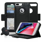 Navor Car Mount and iPhone 8 Plus Detachable Magnetic Wallet Case [RFID Protection] [Apple Logo Hole] [Vajio Series]