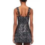 Simkhai BLACK Women's Benson Sequined Bodycon Square-Neck Mini Dress, US 12