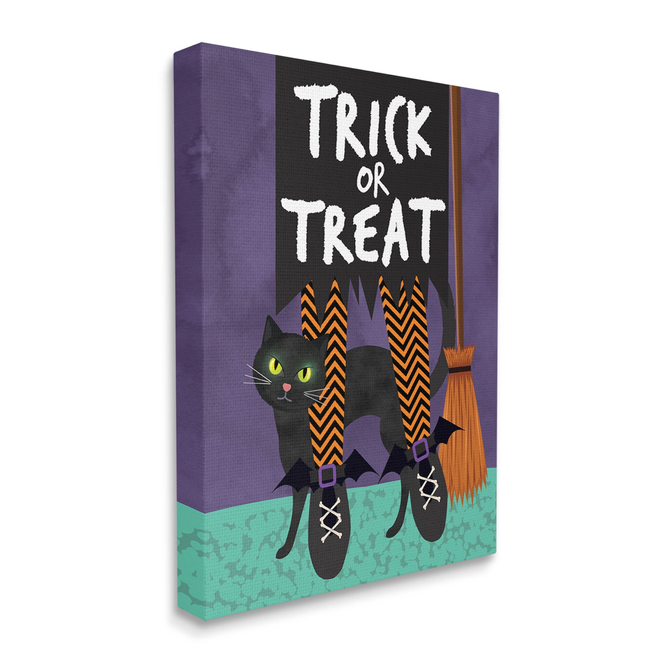 Stupell Industries Trick or Treat Cat & Witch Graphic Art Gallery Wrapped Canvas Print Wall Art, Design by Linda Birtel