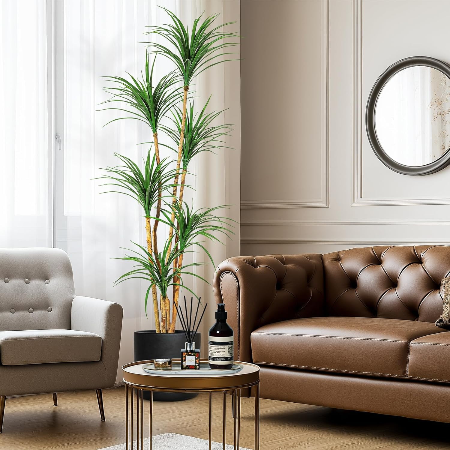 Artificial Dracaena Tree, 4/5/6 Ft Tall Fake Dracaena Tree For Indoor with Pot,Large Dracaena Plants for Home Decor And Housewarming Gift