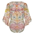 thumbnail image 6 of Pastel Floral Damask Pattern Women's V-Neck Blouse With 3/4 Ruffled Bell Sleeves Casual Top Ladies Blouses, 6 of 7
