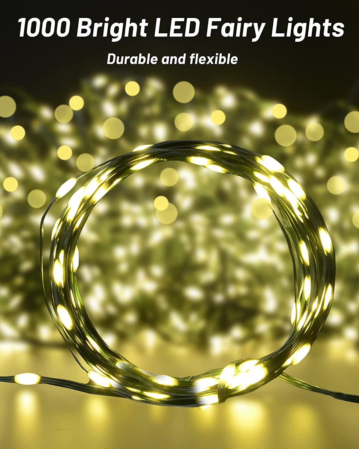 1000 Led String Lights Outdoor Christmas Lights 8 Modes And Timer Fairy  Lights Plug Waterproof Led String Lights For Christmas Tree Wedding Party  Holiday Decoration(warm White) - Temu