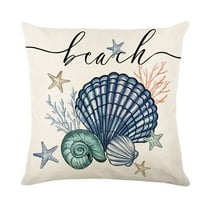OAVQHLG3B Ocean Theme Decorative Throw Pillow Cover 18x18 , ShellThrow Pillows Linen Mediterranean Ocean Coastal Beach Outdoor Pillow Cushion Cases for Patio Couch Sofa Bed Decor