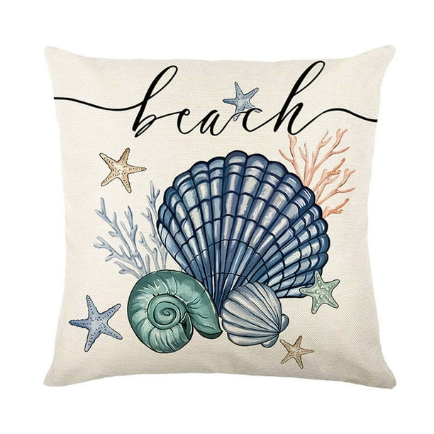 Fundas de almohada con temática marina y estampado de vieiras | Fundas de cojín suaves y transpirables para sofá, cama o asiento de ventana.