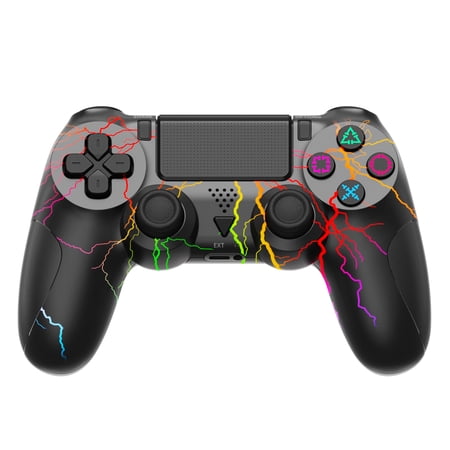 Wireless Game Controller for P4/Slim/Pro/PC, Bluetooth Gamepad Joystick with RGB Light/Dual Vibration/6-Axis Gyro/3.5mm Sterro Jack