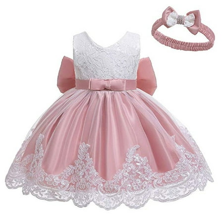 

TAIAOJING Girls Dress Baby Formal Tutu Set Dress+Headband Bowknot Princess Wedding Lace Party Dresses Clothes Outfit 3M 6M 12M 18M 24M