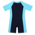 thumbnail image 4 of YONGHS Kids Boys One Piece Swimsuit Short Sleeve Rash Guard Zipper Bathing Suit Swimwear Navy Blue&Sky Blue 14, 4 of 7
