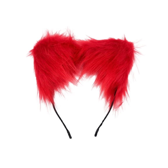 Headband Red Faux Fluffy Cat Ears Accessory for Halloween Party Masquerade Rave Events for Student and Adults