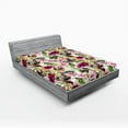 thumbnail image 2 of Ambesonne Floral Aquarelle Fitted Sheet, Blooms Leaves Art, Full Size, Fern Green Magenta White, 2 of 5