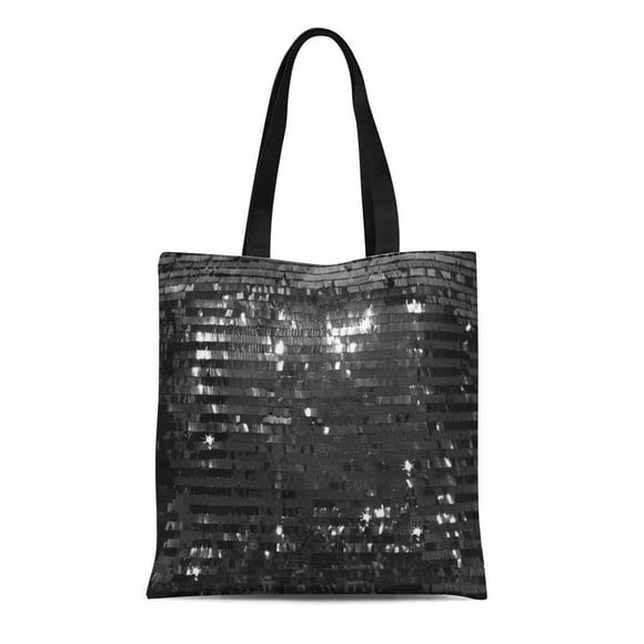 JSDART Canvas Tote Bag Silver Diamonds Black Shine Sparkle Bling Gold Crystals Beads Reusable Handbag Shoulder Grocery Shopping Bags