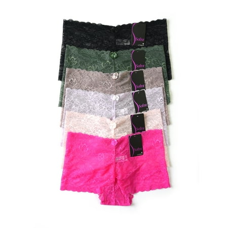 - 6 Pack of Women Hipster Panties Floral Lace Boyshorts Cheeky Underwear Bikini