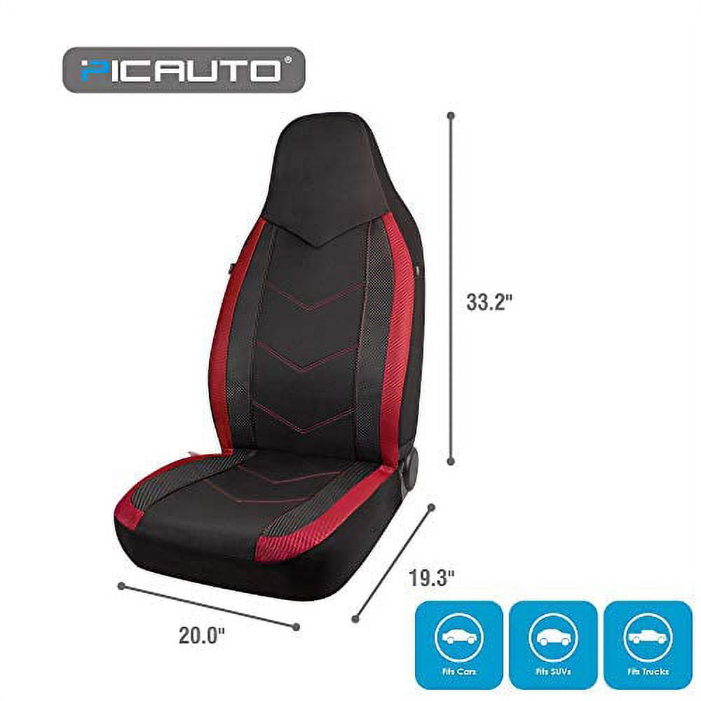 PIC AUTO 2PCS Red High Back Car Seat Covers - Sports Carbon Fiber Mesh Design, Universal Fit
