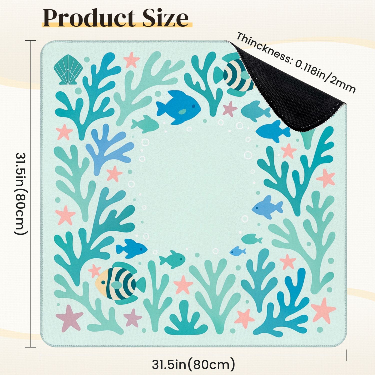 Mahjong Mat 31.5" x 31.5" Colorful Coral Reef Fish Soft Pastel Tones Anti-Slip and Noise Reduction Symmetry Design Mahjong Tiles Table Cover for Dominoes Poker Card Board and Tile Games