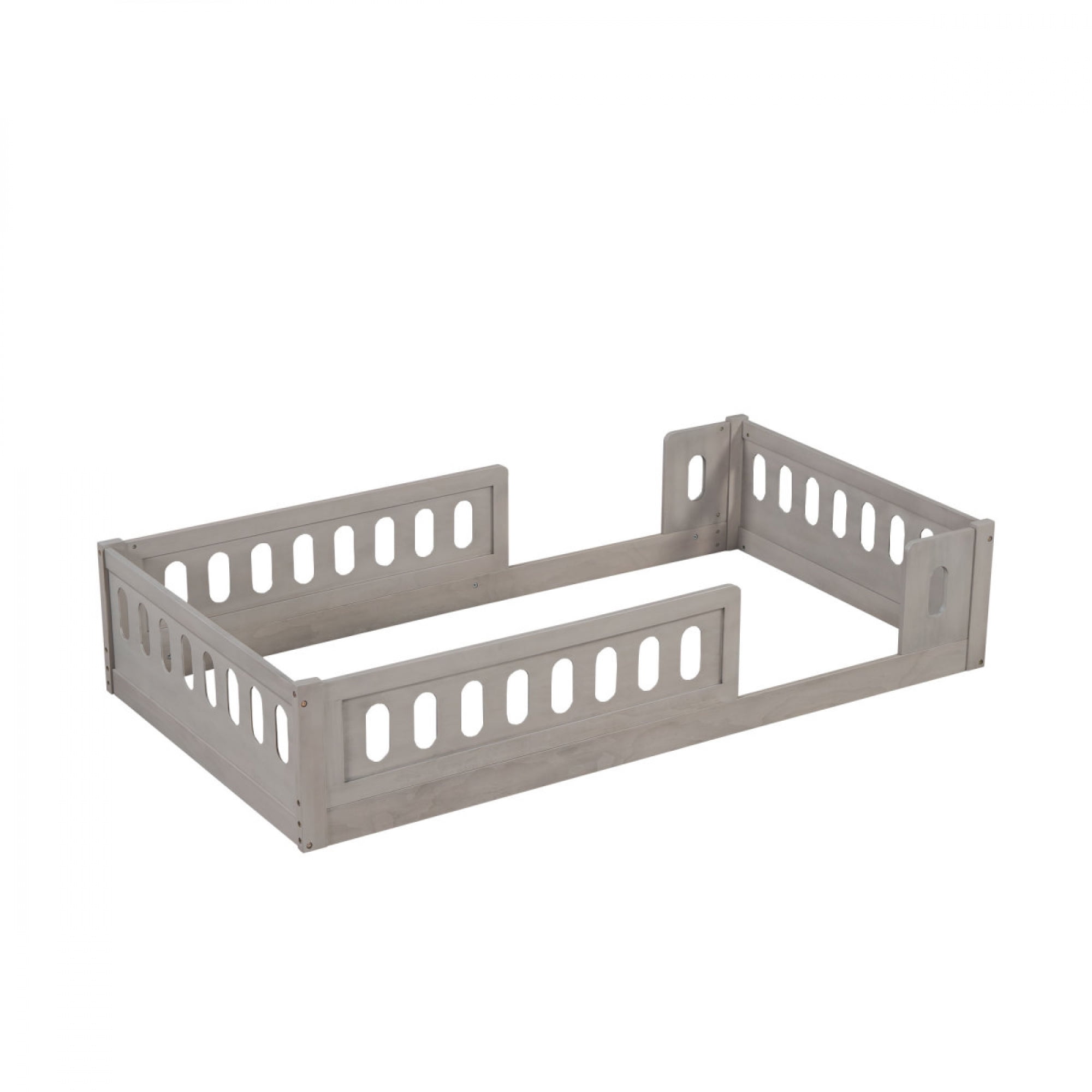 Wood Twin Size Platform Bed with Guardrail for Kids Bedroom, No Box Spring Needed,Natural