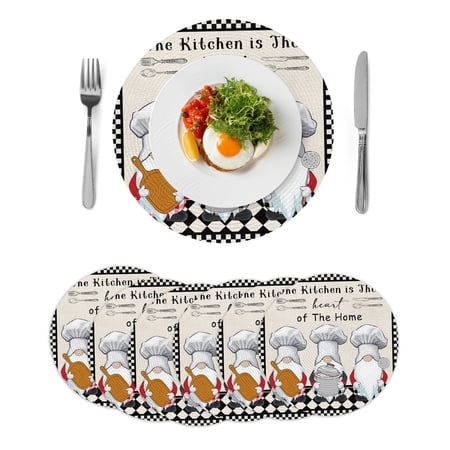 Beige Chef Gourmet Round Placemats Set of 6 for Dinning Tables Heat-proof Braided Table Mats 13 Inch Black White Plaid Kitchen Cook Washable Place Mat for Kitchen Restaurant Party Decor Table Setting Beige Chef Gourmet Round Placemats Set of 6 for Dinning Tables Heat-proof Braided Table Mats 13 Inch Black White Plaid Kitchen Cook Washable Place Mat for Kitchen Restaurant Party Decor Table Setting