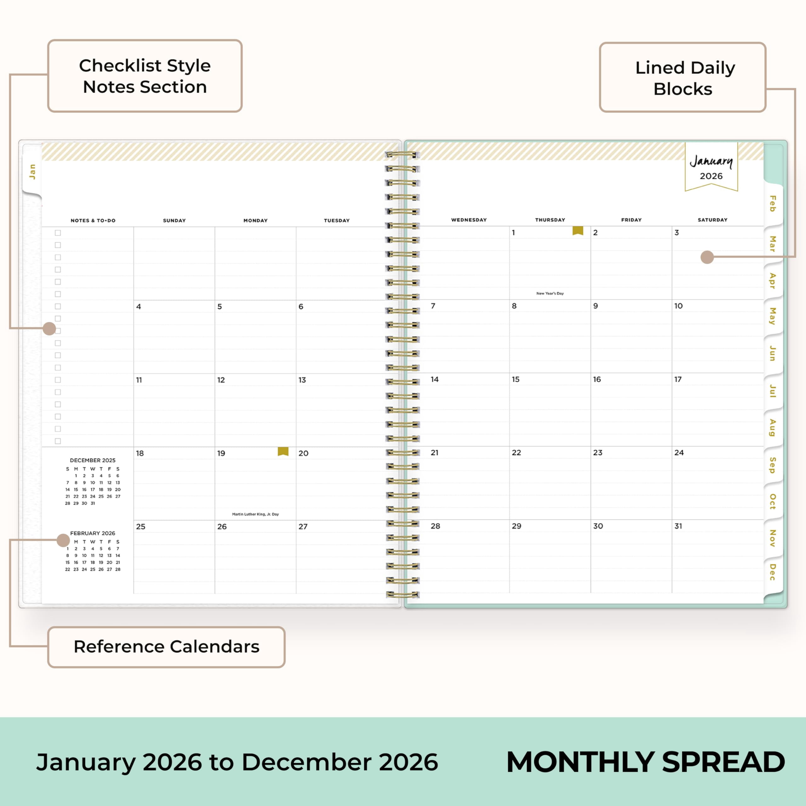 Blue Sky Day Designer 2026 Weekly and Monthly Planner Calendar, January 2026 - December 2026, 8.5" x 11", Flexible Cover, Durable Twin Wire Binding, Storage Pocket, Stickers, Secret Garden Mint
