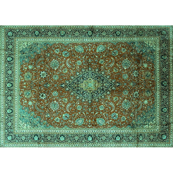 Ahgly Company Indoor Rectangle Medallion Turquoise Blue Traditional Area Rugs, 7' x 9'