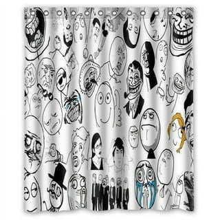 Humor Shower Curtain, Stickman Meme Face Icon Looking at Computer Joyful  Fun Caricature Comic Design, Fabric Bathroom Set with Hooks, 69W X 75L  Inches Long, Black and White, by Ambesonne 