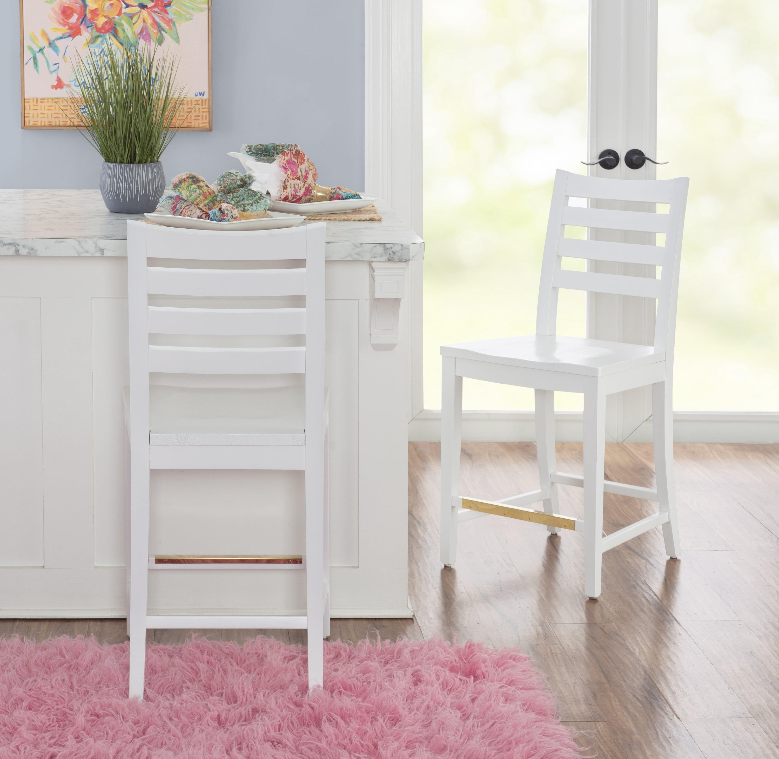 Linon Holdrege 22" High Back Counter Stools, Set of 2, White