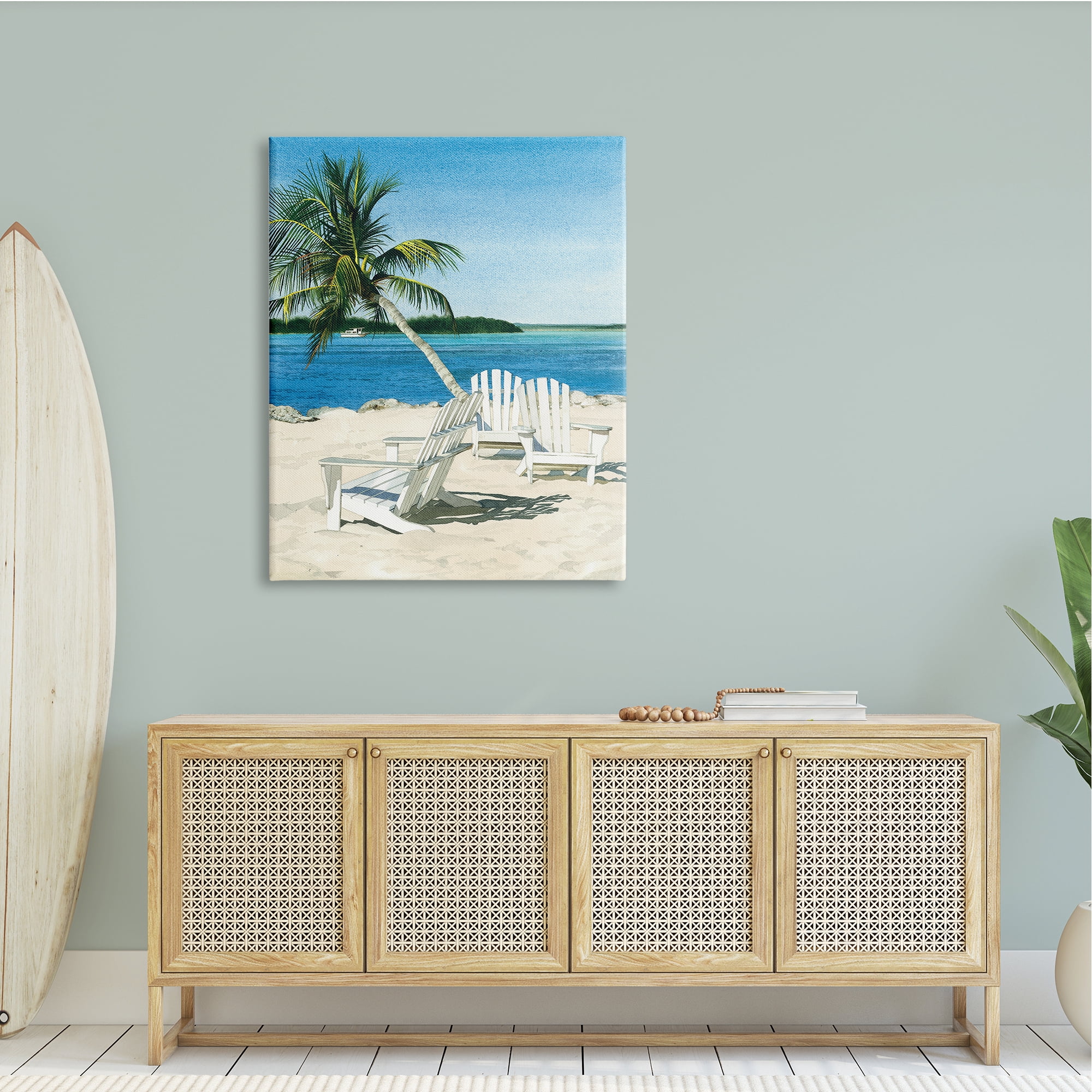 Stupell Industries Palm Tree Beach Furniture Tropical Island Ocean Viewpoint ,36 x 48, Design by Linda Roberts