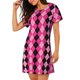 thumbnail image 2 of Balery pink and black argyle Camisón de manga corta con cuello redondo para mujer, cómodo y elegante., 2 of 6