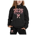 thumbnail image 2 of Toddler Girls Outfit Sets Kids Middle And Older Long Sleeved 2025 New Years Print Hooded Top Sweater Pants Set,2-Piece,Size 2-13Y, 2 of 3