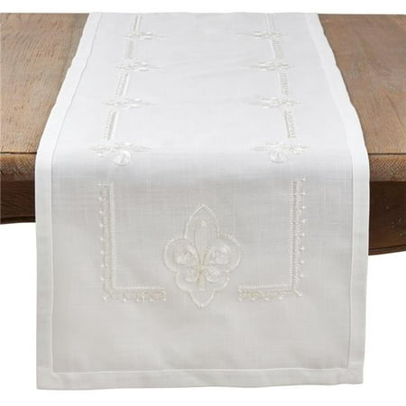 

SARO 16 x 72 in. Rectangle Embroidered Table Runner with Fleur-de-Lis Design - Ivory