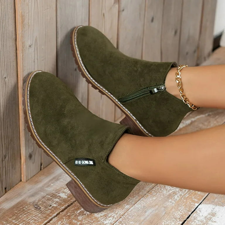 KaLI_Store Low Heel Ankle Boots for Women Warm Retro Walking Boot