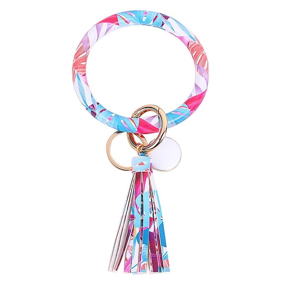 Latrodar Fashion Trend Large Leather Bracelet Tassel Round Keychain Ring Jewelry Wristban Canada Day Mom Birthday Gifts
