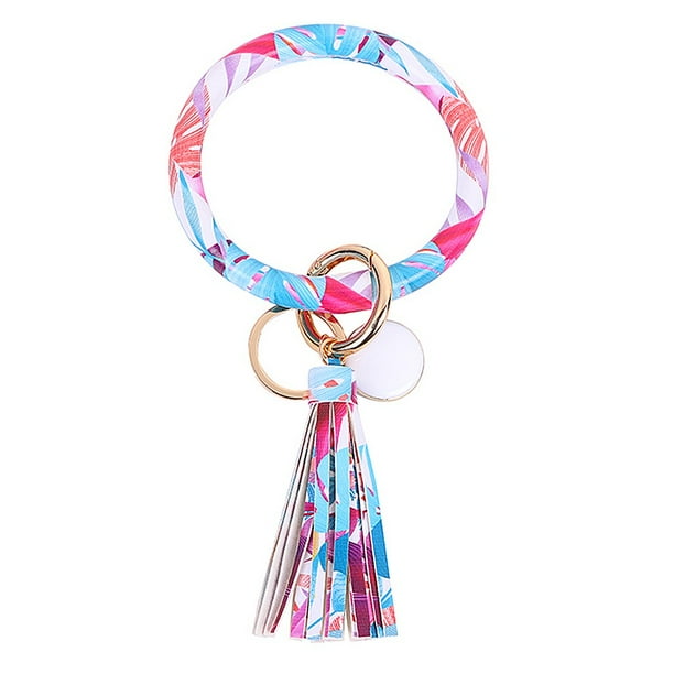 XWSHYW Llaveros Moda Tendencia Pulsera de Cuero Grande Borla Llavero Redondo Anillo Joyería Pulsera