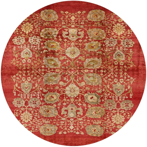 Ahgly Company Indoor Round Mid-Century Modern Red Oriental Area Rugs, 4' Round