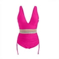 thumbnail image 2 of ylioge Tankini Swimsuits for Women One-Piece Sleeveless Deep V Neck Bathing Suits Ladies Trendy Color-Block Drawstring Side Swimwear Sets, 2 of 6