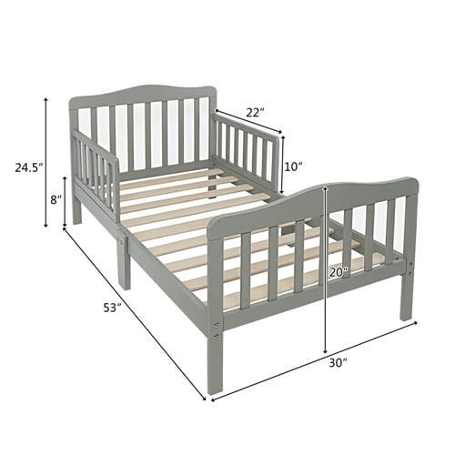 Private Jungle Wooden Baby Toddler Bed Children Bedroom Furniture with Safety Guardrails 53 x 30x 24.5 Inch，Gray