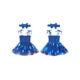thumbnail image 2 of Raccmtaty 4th of July Baby Girls Rompers Dress Tie-Up Spaghetti Strap Star Pattern Mesh Skirt Hem Bodysuits Summer Clothes with Headband, 2 of 8