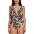 thumbnail image 2 of Goofa Beer Caps Print Women's Ruffled One Piece Swimsuit V Neck, 2 of 7