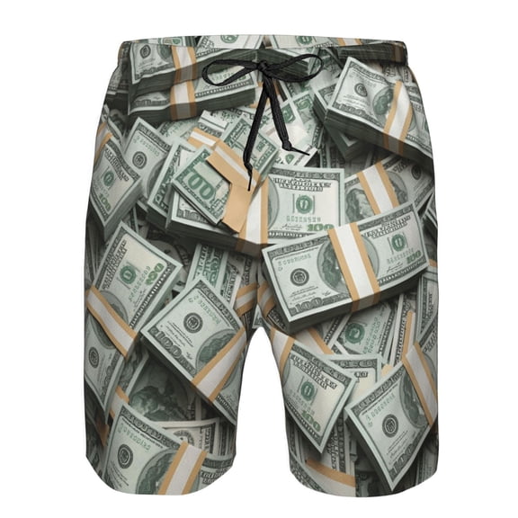 Mens Dollars Pattern Boardshort Casual Drawstring Stretch Summer Beach Shorts XX-Large