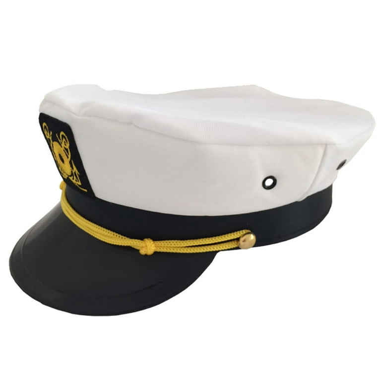 Sailor Ship Yacht Boat Captain Hat Navy Marines Admiral White Gold